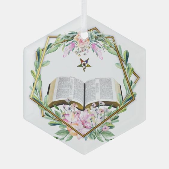 (image for) Chaplain with Open Holy Bible Floral Glass Ornament
